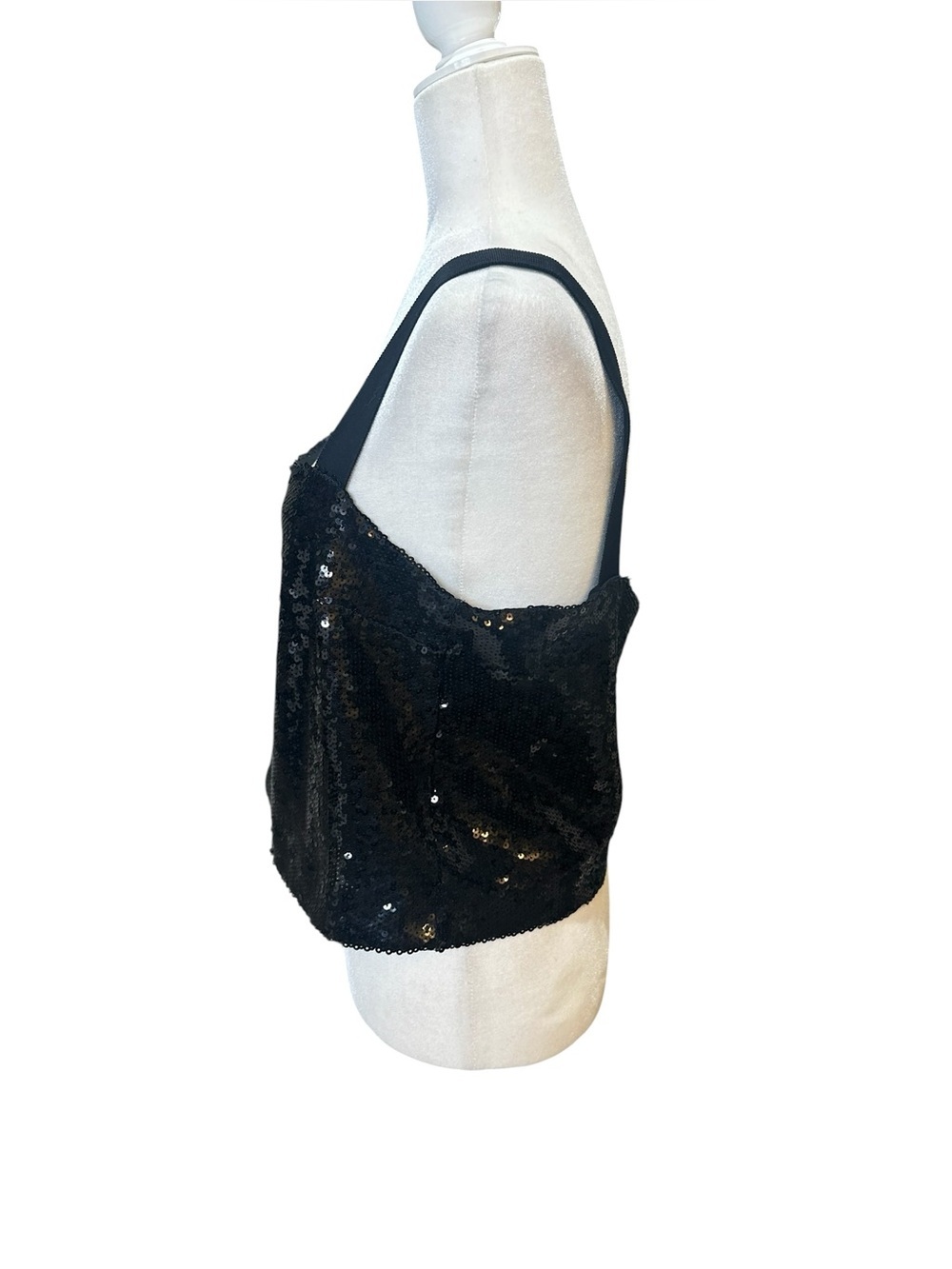 Veronica Beard Black Sequin Square Neck Camisole Tank Evening Sparkle - Picture 3 of 6